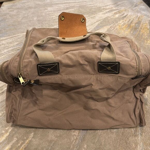 Eddie Bauer Ford Vintage Canvas Travel Duffle Bag great shape tan leather trim - Picture 5 of 12